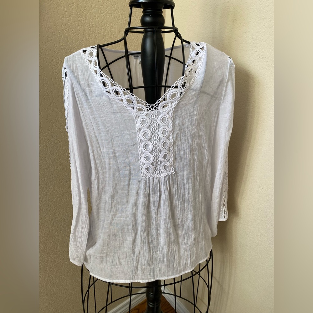 Counterparts Lace Embroidered White Tunic Blouse Size M
